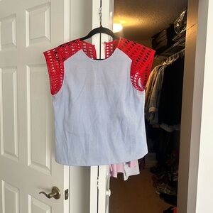 Maeve Red Crochet and White Striped Top